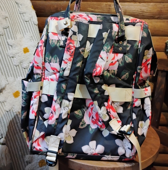 VSNOON Laptop Backpack Stylish College School Backpack with USB Black Pink Roses - Picture 2 of 13